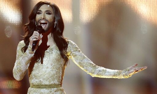 FILE - In this May 10, 2014 file photo, singer Conchita Wurst, representing Austria, performs the song "Rise Like a Phoenix" during the final of the Eurovision Song Contest in the B&W Halls in Copenhagen, Denmark. Wurst, who won the competition, placed seventh on Google's list of 2014's fastest-rising global search requests, the company said Tuesday, Dec. 16, 2014. (AP Photo/Frank Augstein, File)