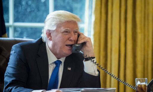 Mandatory Credit: Photo by REX (8137190i)
United States President Donald Trump speaks with President of Russia, Vladimir Putin on the telephone in the Oval Office
Donald Trump phone conversations with world leaders, Washington DC, USA - 28 Jan 2017
The call was one of five calls with foreign leaders scheduled for Saturday.